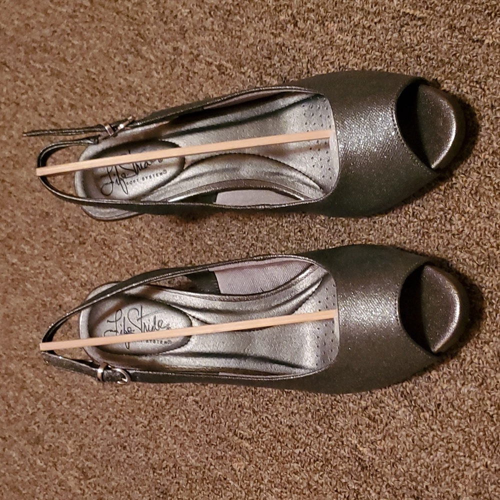 Pewter colored high heels